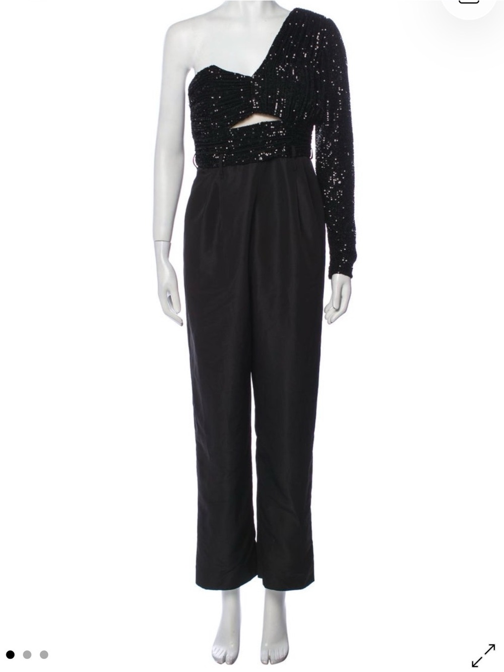 Self-Portrait Black One-Shoulder Sequin Cutout Jumpsuit
